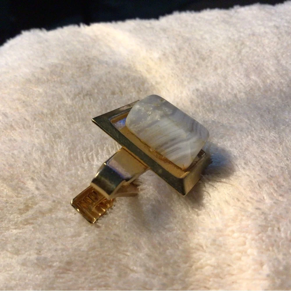 Gold-Tone Men's Money Clip with Cream Stone Accent